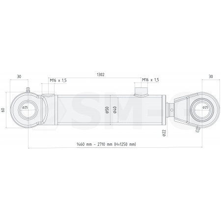 POLSKI SIŁOWNIK HYDRAULICZNY CYLINDER SKOK 1250 L= 1460mm SKRAW-MET